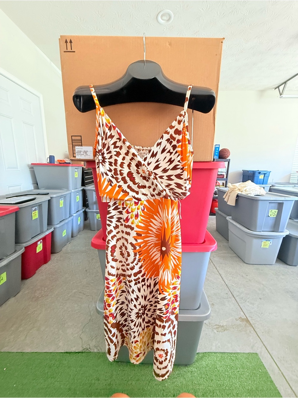 Merona Orange & Brown Floral Tie-Dye Spaghetti Strap Maxi Dress 93